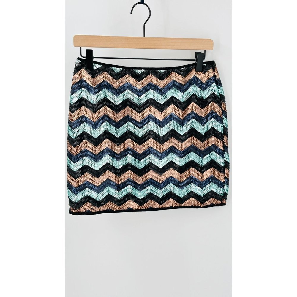 Umgee Mini Skirt Chevron Sequin Gold,  Blue, Black Size S Small